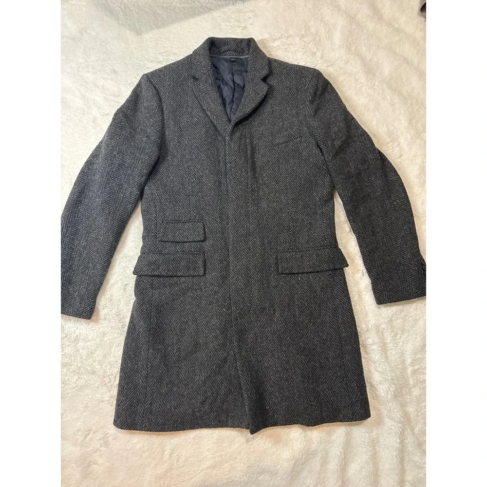 J.Crew Overcoat Mens 38 Grey Excellent Yorkshire Tweed Moon Herringbone Ludlow
